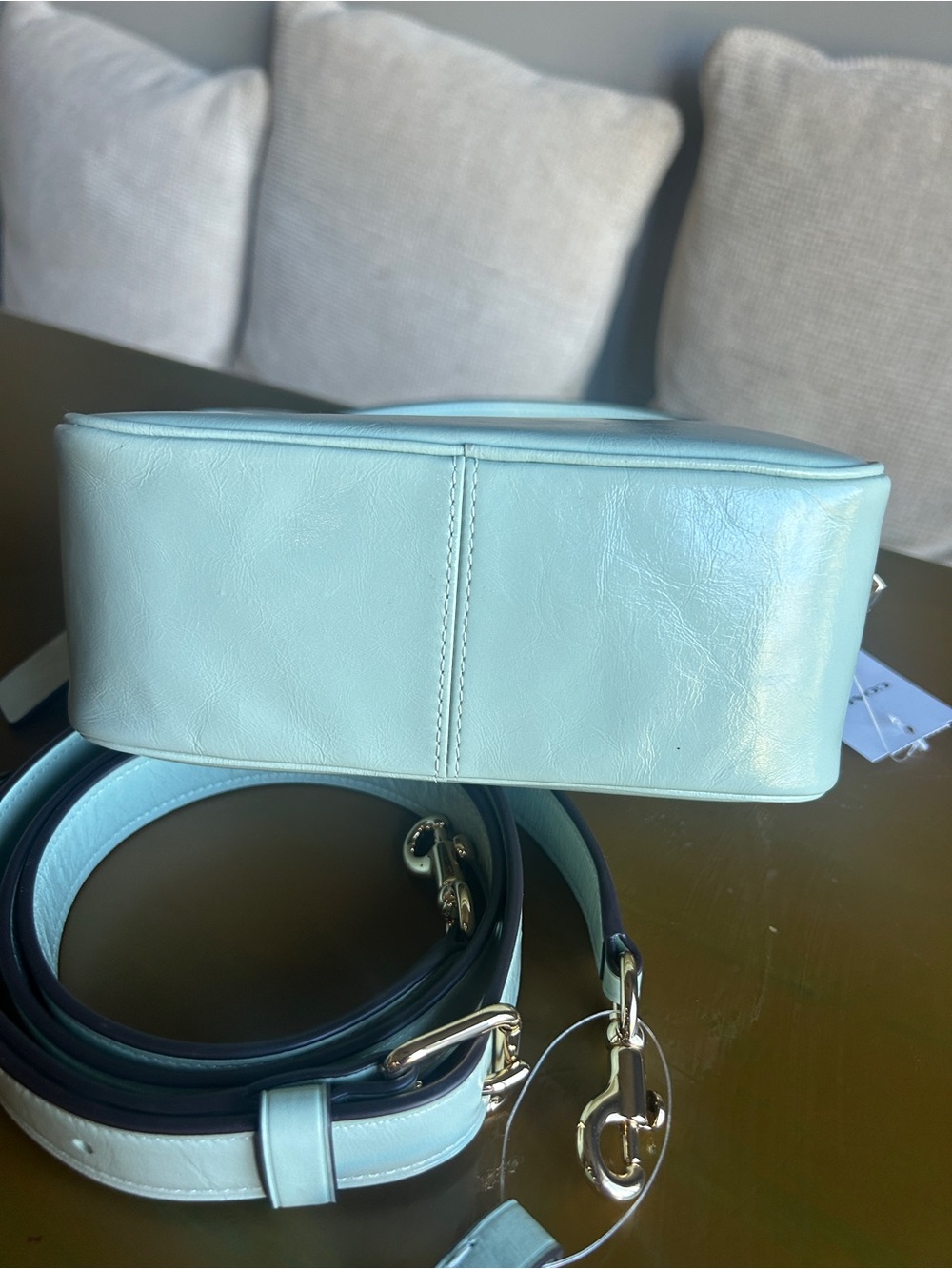 NWT Coach Mini Carey Crossbody Bag Gold/Light Pistachio - Picture 5 of 9